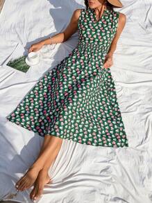 GENKIRA Sleeveless Printed Notched Neck Dress - Multicolor - View 5