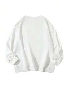 字母圖案落肩袖超大套頭衫 - 白色 - 查看 2