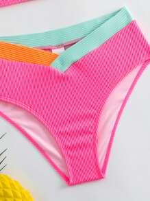 Teen Girls Multicolor Splicing Bikini Set 2pcs/Set Summer Beach - Multicolor - View 4