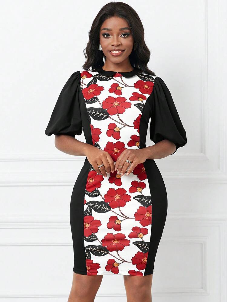 Floral Print Puff Sleeve Dress