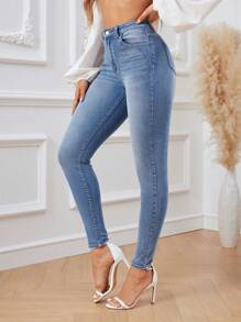SHEIN Tall Calça Jeans Casual Slim Fit - Lavagem clara - Visão 4