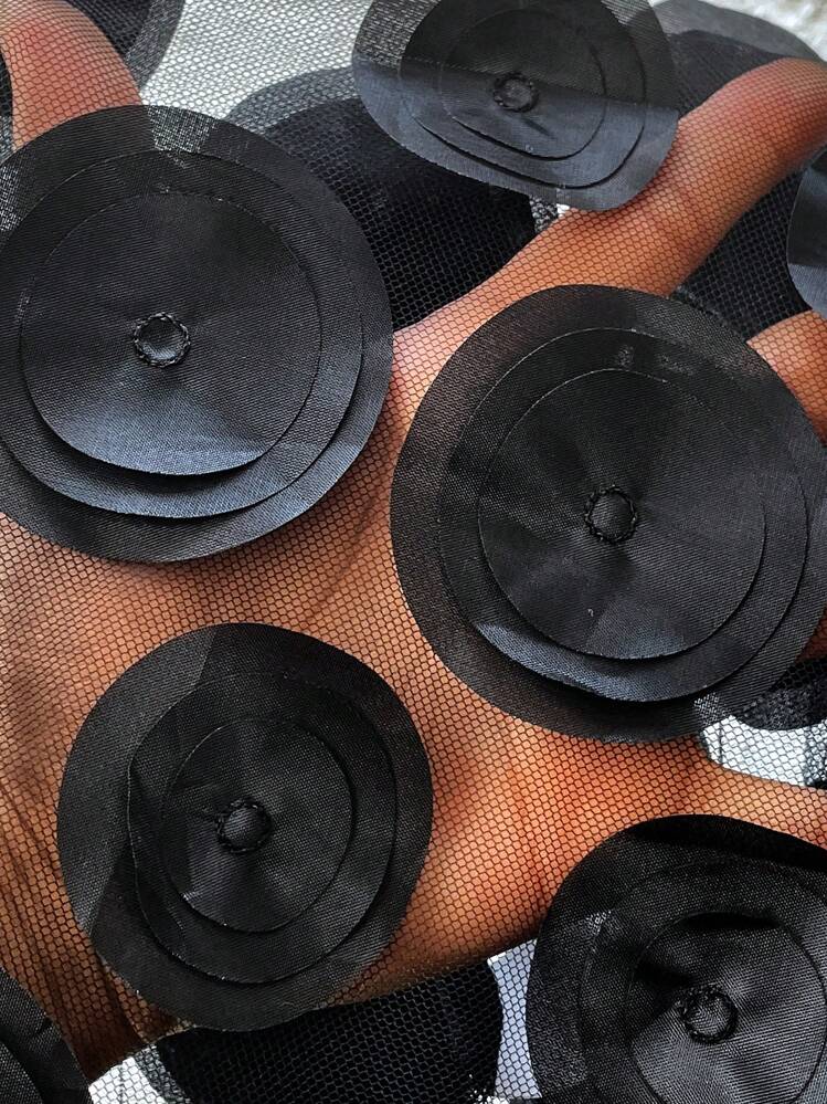 EMERY ROSE Solid Color 3D Mesh Sheer Long Sleeve Jacket - Black - View 6