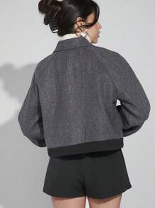 Hauture Chaqueta Femenina Con Cuello De Solapa Y Mangas Raglán Largas - Gris - Ver 7