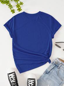 SHEIN Plus Size Slogan Pattern Short Sleeve Summer T-Shirt, MY GOD IS AN AWESOME GOD - Royal Blue - View 2