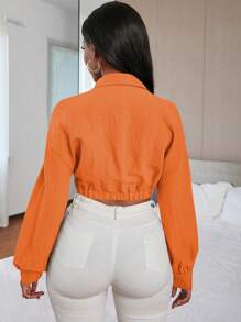 SHEIN Unity Twist Knot Cropped Long Sleeve Shirt - Burnt Orange - View 2