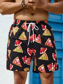 Surfspeed Men's Pizza Printed Beach Shorts - Multicolor - View 1