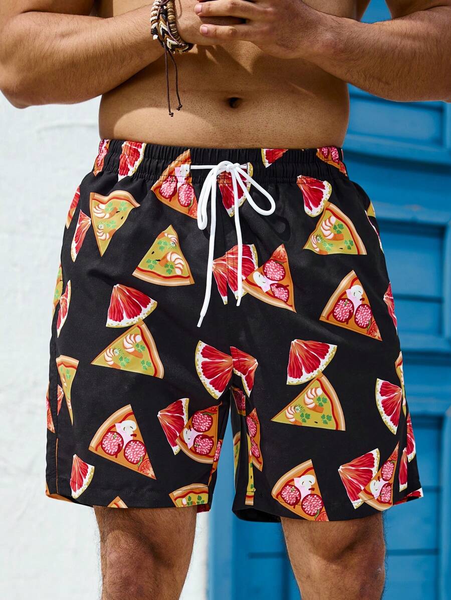 Surfspeed Men's Pizza Printed Beach Shorts - Multicolor - View 1