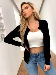 Áo len cardigan trơn cài nút phía trước - màu đen - Xem 4