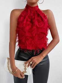 Chiquease 女士露背荷葉邊花卉印花上衣