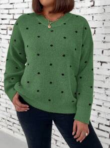 SHEIN LUNE Plus Size Polka Dot Pattern Drop Shoulder Sweater