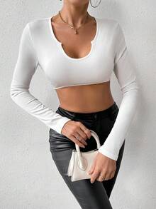SHEIN EZwear 女性短款剪裁上衣,配有v領口 - 白色 - 查看 5