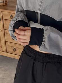 FRIFUL Của phụ nữ Quần skinny Cổ Đứng Áo khoác - Xám - Xem 7