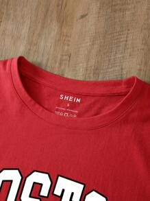 INAWLY Women's Letter Printed Short Sleeve T-Shirt Graphic Tees Women Tops - Red - View 3