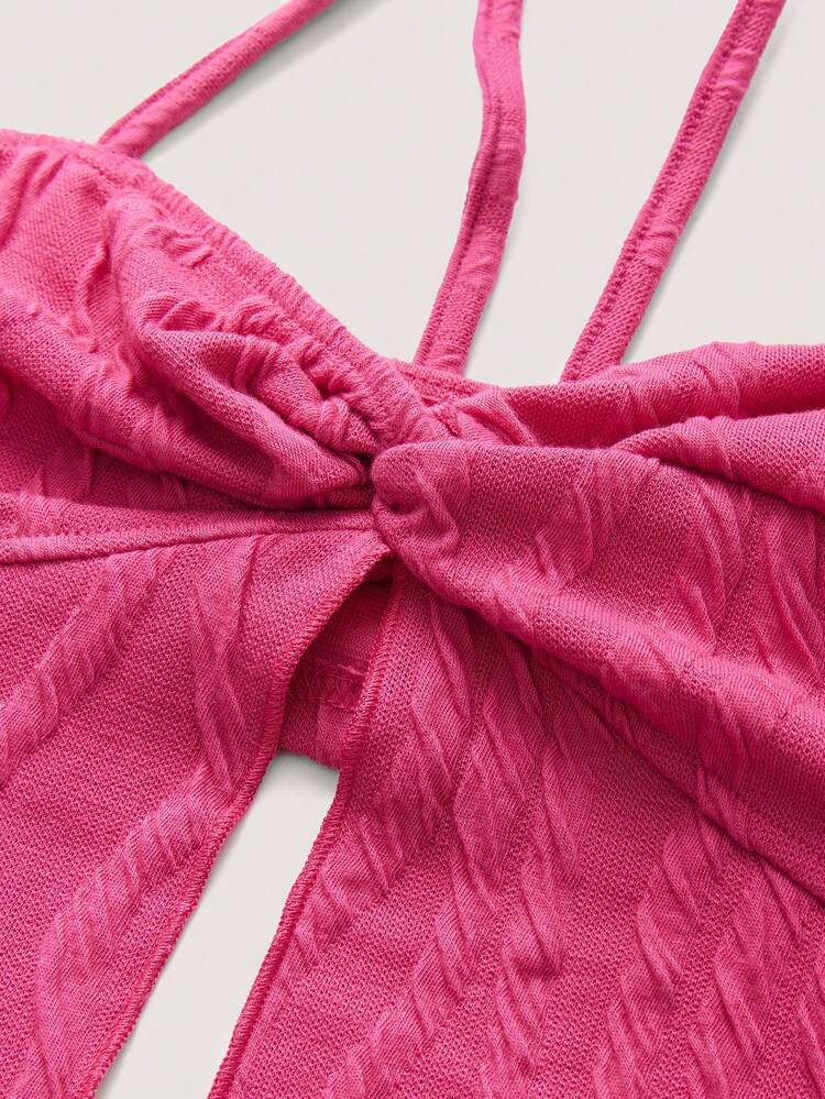 Ladies' Textured Asymmetric Hem Halter Top