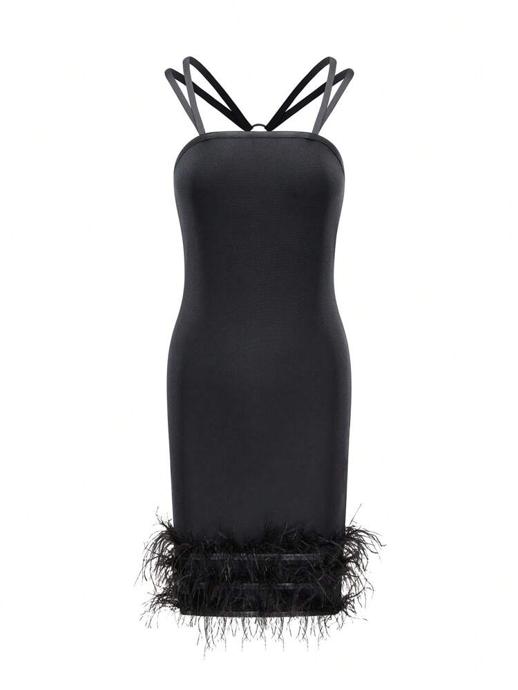 Teen Girl Solid Color Feather Patchwork Cami Dress