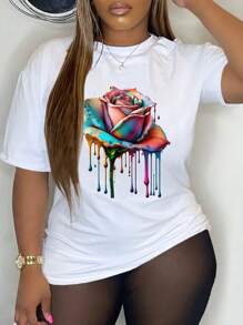 Black Queen Afro  Dripping Art Women's Plus Casual Tee T Shirt - White - View 1