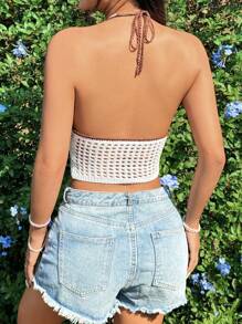 SHEIN Unity 女士露背鉤針空心針織衫 - 白色 - 查看 2