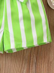 Baby Girl Striped Shirt Romper - Green - View 6