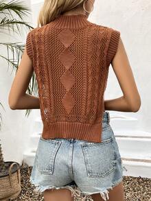SHEIN VCAY Của phụ nữ Khe nứt bên Áo len dệt kim Áo vest - màu nâu - Xem 2