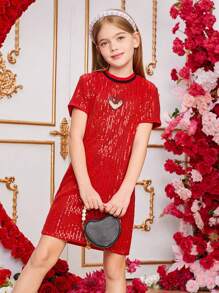 Vestido De Lentejuelas De Fiesta Precioso Para Niñas Adolescentes - Rojo - Ver 1