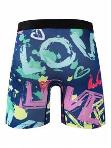 Men's Boxer Briefs With Letter Print - Blue - View 2