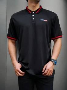 Manfinity Homme Camisa De Polo De Mangas Cortas Decorada Con Rayas Para Hombres - Negro - Ver 3