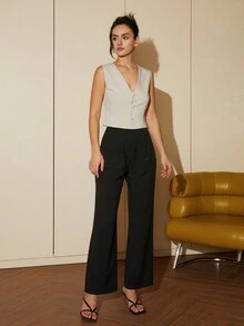 Gilet De Costume À Col En V Sans Manches Pour Femme À Boutonnage Simple - Kaki - Voir 5