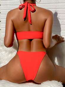 SHEIN Swim Women's Crisscross Halter Strap Bikini Set Music Festival Summer - Orange - View 2