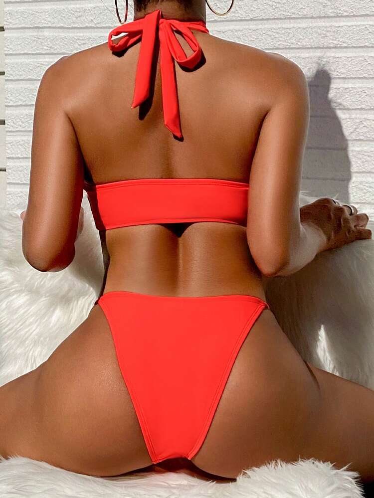 Women's Crisscross Halter Strap Bikini Set Music Festival Summer