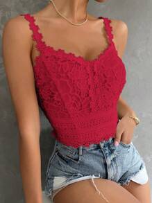 SHEIN LUNE 纯色蕾丝吊带背心，适合新年服装