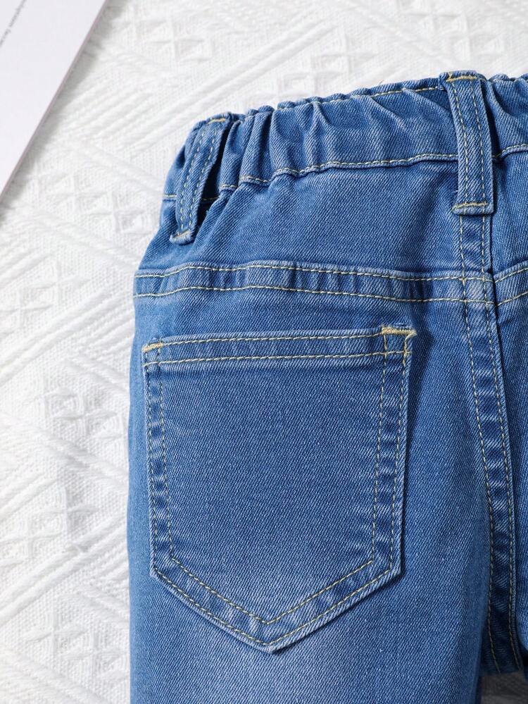 Baby Girl Mid Wash Embroidered Stretch Denim Jeans