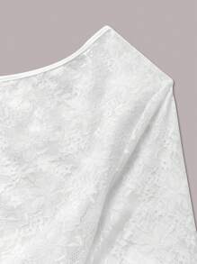 SHEIN Unity 女士性感不對稱領口長袖透視上衣 - 白色 - 查看 4