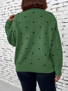 SHEIN LUNE Plus Size Polka Dot Pattern Drop Shoulder Sweater