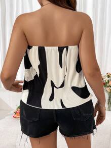 SHEIN Clasi Top Bandeau Plissé Imprimé Pour Femmes De Grande Taille