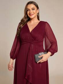 Plus Size Bridesmaid Dresses Berikat Ruffle Membungkus Plain - Burgundy - View 6