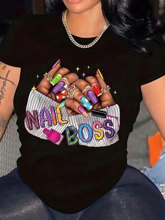 Camiseta Casual Plus-size De Mujer Con Arte Goteante Afro De Reina Negra