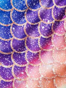 SHEIN Young Girl's Fun & Cute Mermaid Mesh Top With Ruffle Edge Detail And Fish Tail Skirt Set For Summer - Multicolor - View 7