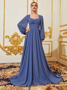 拉鍊純色伴娘禮服(成人) - 藏蓝色 - 查看 1