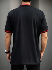 Manfinity Homme Camisa De Polo De Mangas Cortas Decorada Con Rayas Para Hombres - Negro - Ver 2