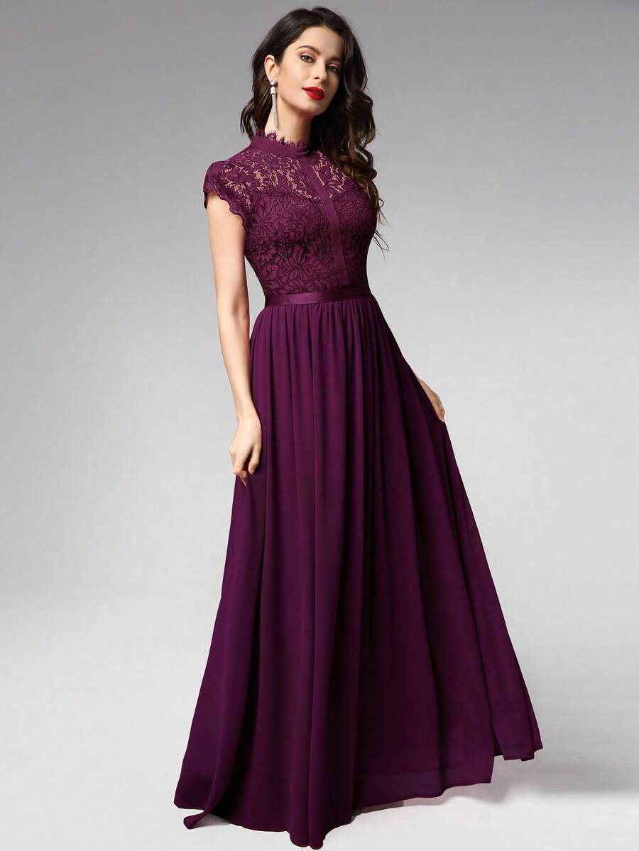 MIUSOL Váy Maxi dự tiệc sang trọng bằng vải voan ren hoa cổ giả, đầm dự tiệc thanh lịch dành cho nữ, đầm dạ hội trang trọng, đầm dạ hội, dành cho khách dự tiệc cưới, tốt nghiệp, tiệc tối