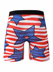 Calzoncillos Boxer Para Hombres Con Patrón De Pentagrama Y Rayas - Rojo - Ver 2