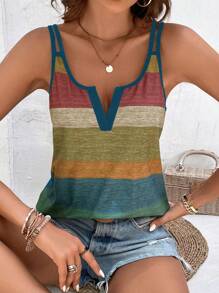 SHEIN LUNE 女用凹口領口彩色條紋背心