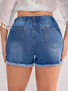 SHEIN VCAY Plus Size Distressed Washed Denim Shorts
