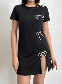 Robe Mini-contraste Avec Détail De Ruban Pour Femme