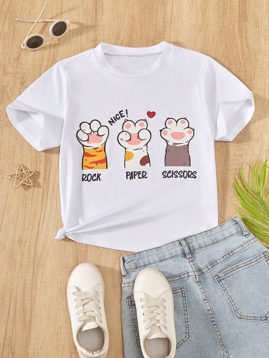 Cô gái Hoạt hình & Chữ in Áo thun - trắng - Xem 1