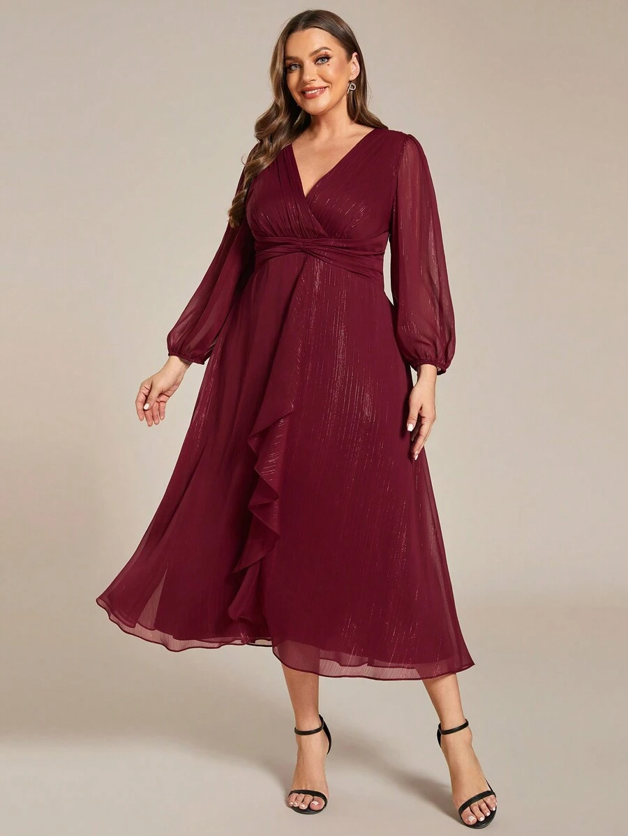 Plus Size Bridesmaid Dresses Berikat Ruffle Membungkus Plain