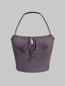 SHEIN Unity Của phụ nữ Màu thuần Dây Dây đeo Không tay Áo - Xám - Xem 3