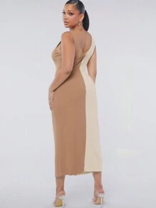 Hauture Plus Farbblock Spitze Aufgeteilt Kleid Mit Schnürung