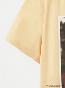 Marilyn Monroe X SHEIN Graphic Drop Shoulder T-Shirt - Khaki - View 3