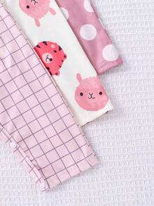 3pcs/Set Baby Girl Comfortable Jumpsuits, With Cartoon Rabbit & Sheep & Leopard & Polka Dot & Checkered Print, For Home Wear - Multicolor - View 6